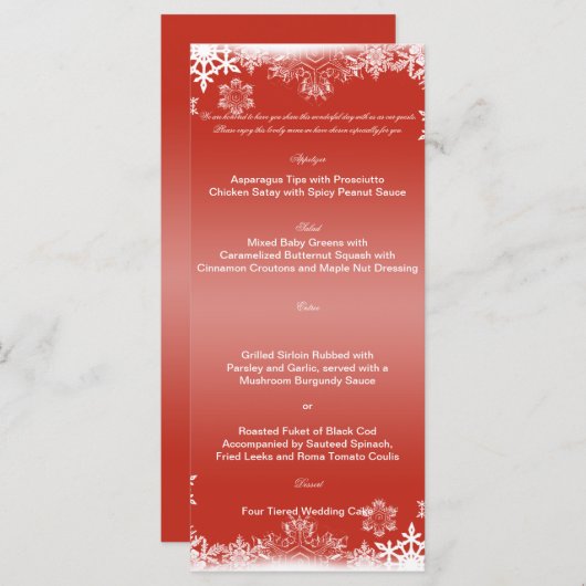 Menu Rood en wit Snowflake Weddenschap (Voorkant / Achterkant)
