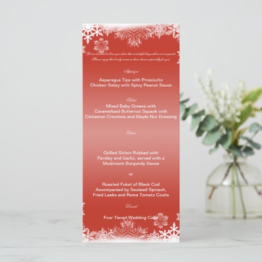 Menu Rood en wit Snowflake Weddenschap (Staand voorkant)