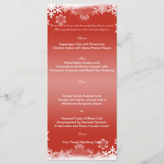 Menu Rood en wit Snowflake Weddenschap (Voorkant)