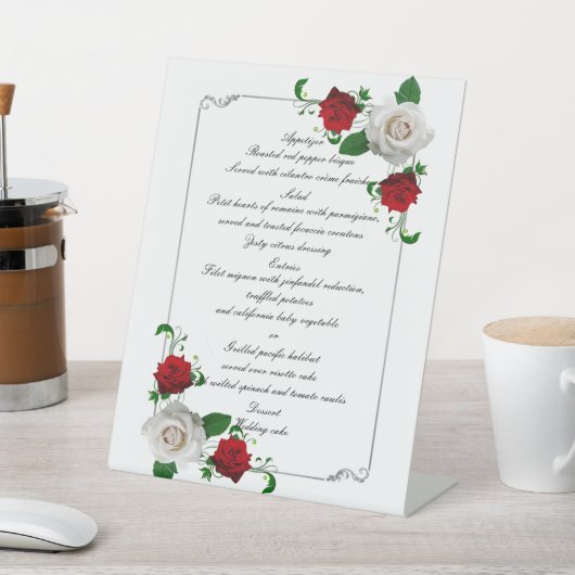 Menu Rood- en witrozen kerstbruiloft Reclamebord Met Voetstuk (Insitu)