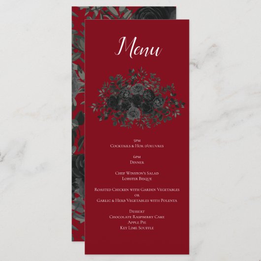 Menu Rood en zwart Roos Gothic Wedding (Voorkant / Achterkant)