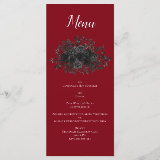 Menu Rood en zwart Roos Gothic Wedding (Voorkant)