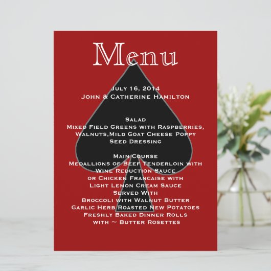 Menu Rood en zwart-wit aangepaste bruiloft (Staand voorkant)