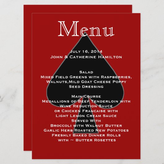 Menu Rood en zwart-wit aangepaste bruiloft (Voorkant / Achterkant)