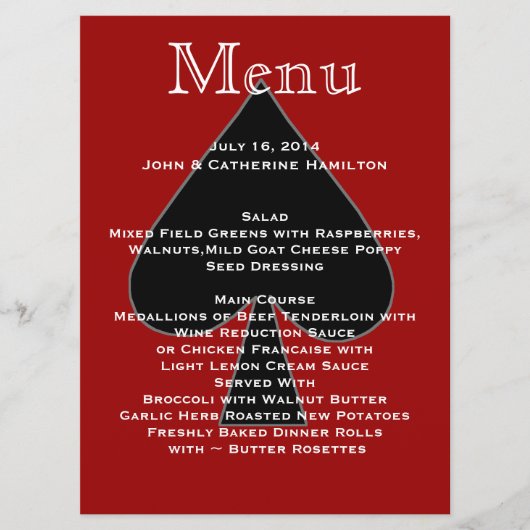 Menu Rood en zwart-wit aangepaste bruiloft (Voorkant)