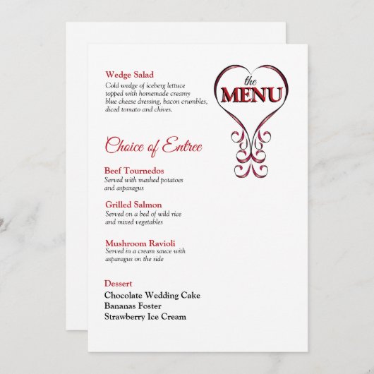 Menu Rood- en zwarte uitnodiging (Voorkant / Achterkant)