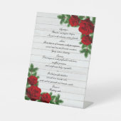 Menu Rood rozen en pine Branch-kerstbruiloft Reclamebord Met Voetstuk (Voorkant)