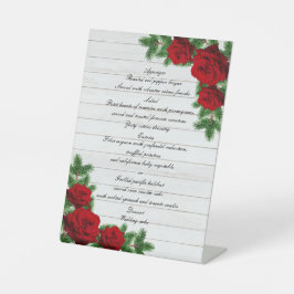 Menu Rood rozen en pine Branch-kerstbruiloft Reclamebord Met Voetstuk