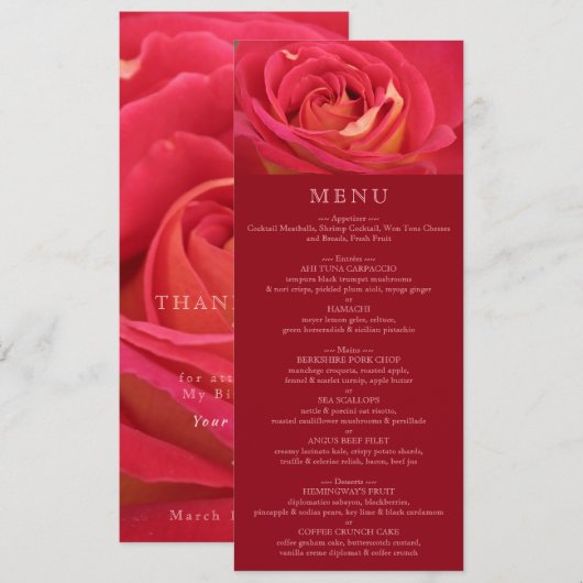 Menu roos Birthday Celebration Kaart (Voorkant / Achterkant)