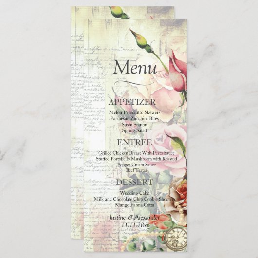 Menu  Roos bruiloft (Voorkant / Achterkant)