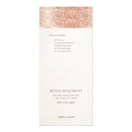 Menu roos Gold Sequins Salon Price List (Achterkant)