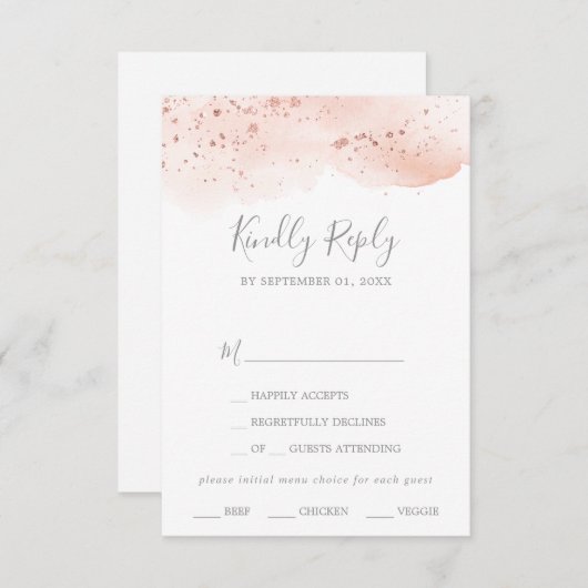 Menu roos Gold Waterverf Keuze RSVP-kaart (Voorkant / Achterkant)