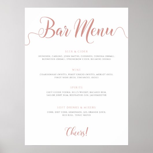 Menu roos Gold Wedding Bar Poster (Voorkant)