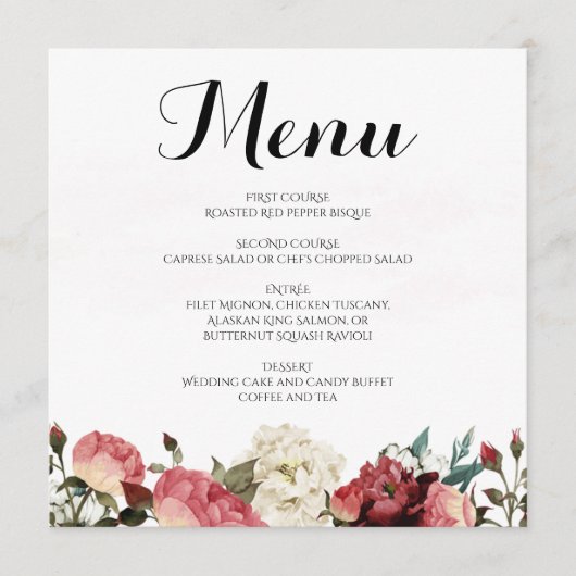 Menu roos Wedding (Voorkant)