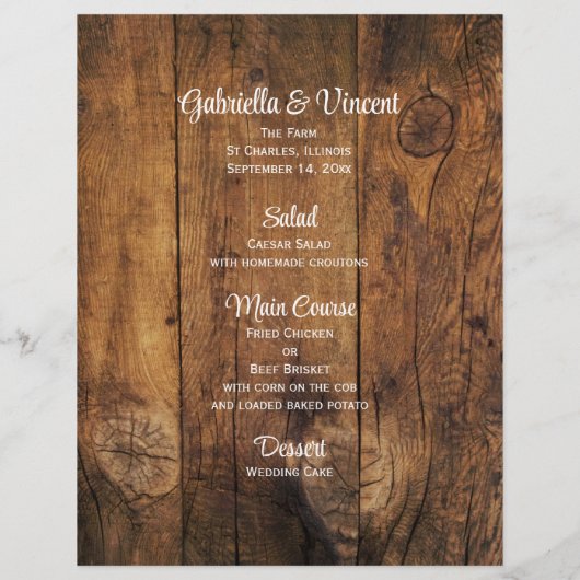 Menu Roosters en paardenbit country Wedding (Achterkant)