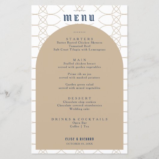 Menu Royal Blue Classic Retro Wedding (Voorkant)