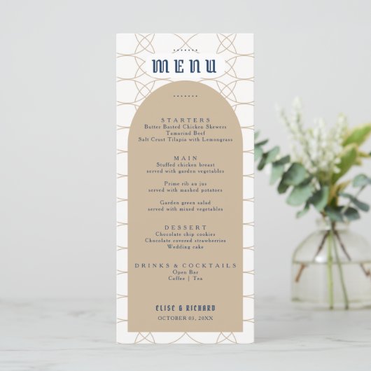 Menu Royal Blue Classic Retro Wedding (Staand voorkant)