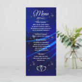 Menu Royal Blue Diamonds en Hearts Wedding Menu (Staand voorkant)