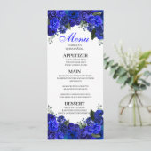 Menu Royal Blue Floral Quinceanera Kaart (Staand voorkant)