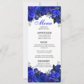Menu Royal Blue Floral Quinceanera Kaart (Voorkant)