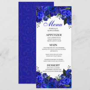 Menu Royal Blue Floral Quinceanera Kaart