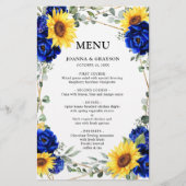 Menu Royal Blue Sunflower Geometric Wedding (Voorkant)