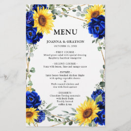 Menu Royal Blue Sunflower Geometric Wedding