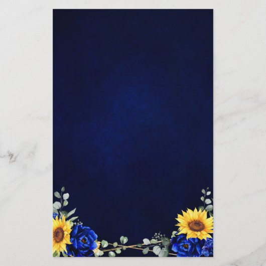 Menu Royal Blue Sunflower Geometric Wedding (Achterkant)