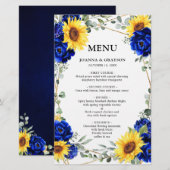 Menu Royal Blue Sunflower Geometric Wedding (Voorkant / Achterkant)
