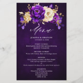 Menu Royal Paars Violet Gold Botanical Weddenschap (Voorkant)