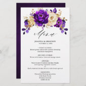 Menu Royal Paars Violet Gold Botanical Weddenschap (Voorkant / Achterkant)