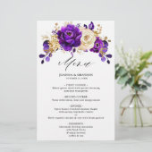 Menu Royal Paars Violet Gold Botanical Weddenschap (Staand voorkant)