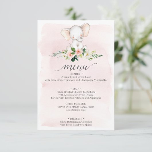 Menu Roze Baby shower Kaart (Staand voorkant)