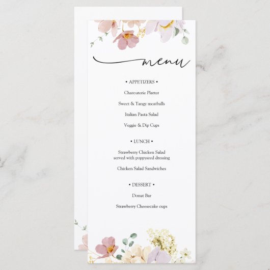 Menu Roze bloeiende bloemen (Voorkant / Achterkant)