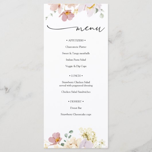 Menu Roze bloeiende bloemen (Voorkant)