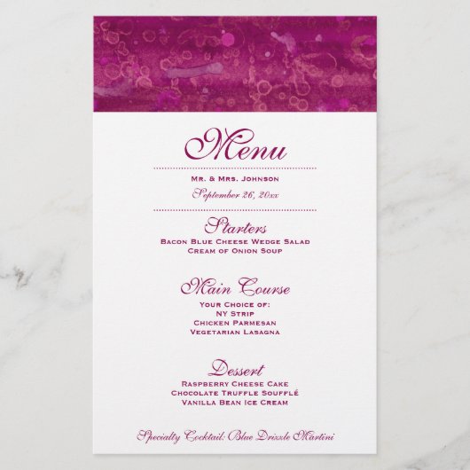 Menu Roze bruiloft (Voorkant)