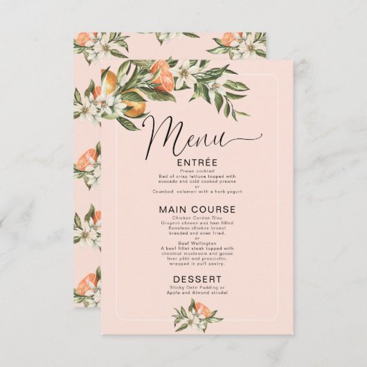 Menu Roze clementine Little Cutie Baby shower Kaart (Voorkant / Achterkant)