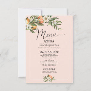 Menu Roze clementine Little Cutie Baby shower Kaart