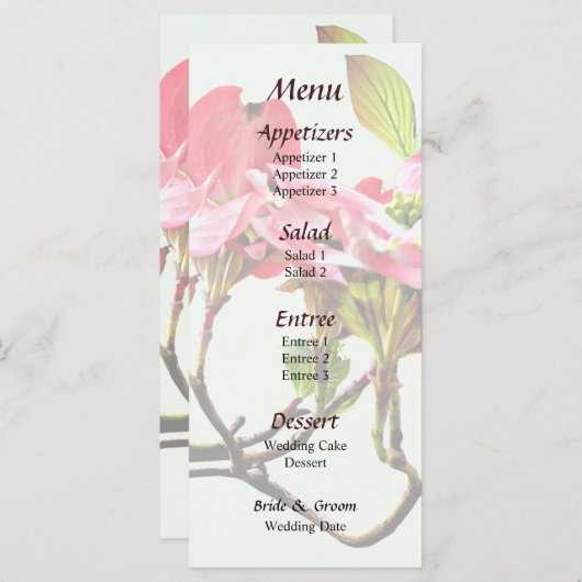 Menu Roze Dogwood Wedding (Voorkant / Achterkant)