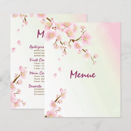 Menu Roze en Cream Magnolia Blossom Wedding (Voorkant / Achterkant)