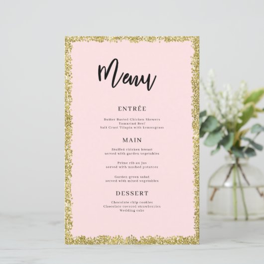 Menu Roze en Gold Glitter (Staand voorkant)
