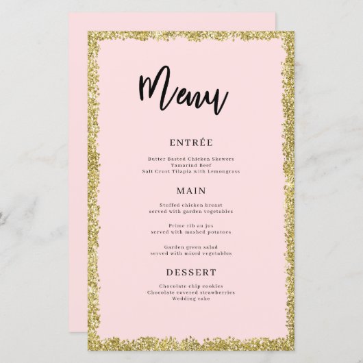 Menu Roze en Gold Glitter (Voorkant / Achterkant)