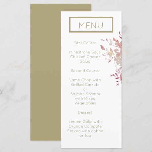 Menu Roze en Gold Modern Minimalist Wedding (Voorkant / Achterkant)