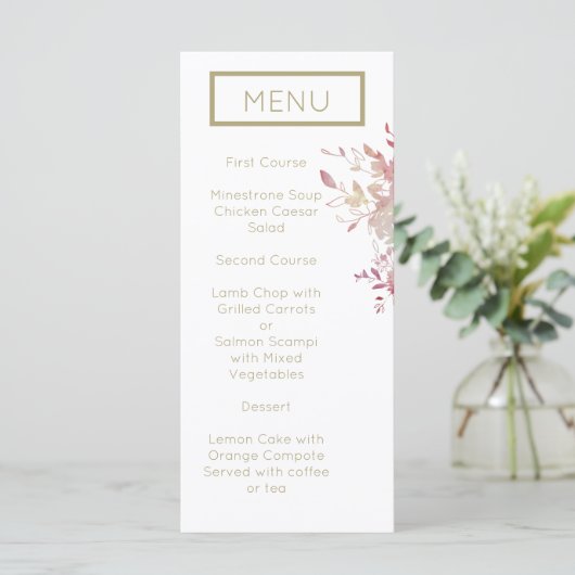 Menu Roze en Gold Modern Minimalist Wedding (Staand voorkant)