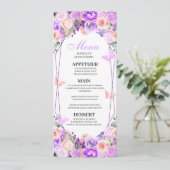 Menu Roze en Paarse Floral Quinceanera Kaart (Staand voorkant)