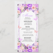 Menu Roze en Paarse Floral Quinceanera Kaart (Voorkant)