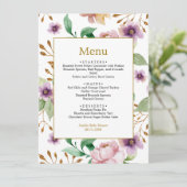 Menu Roze en Paarse Rozen bloemen Baby shower (Staand voorkant)
