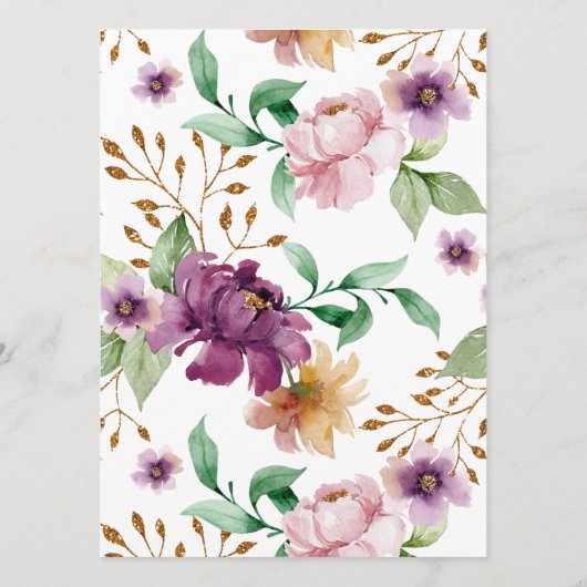 Menu Roze en Paarse Rozen bloemen Baby shower (Achterkant)