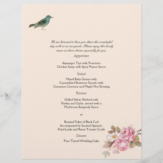 Menu  roze en Robin Wedding (Voorkant)