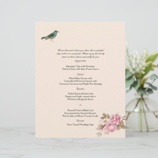 Menu  roze en Robin Wedding (Staand voorkant)